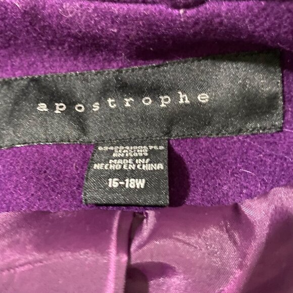 Apostrophe Womens Pea Coat 16W 18W Aubergine Purple Vibrant Academia Wool Blend - Picture 5 of 8